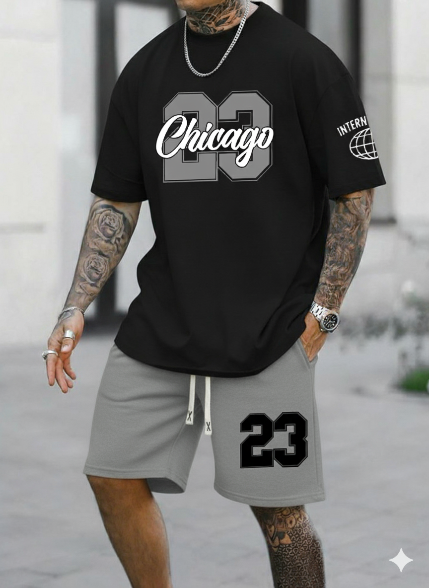 Conjunto Bermuda Chicago 23 Gris con Negro
