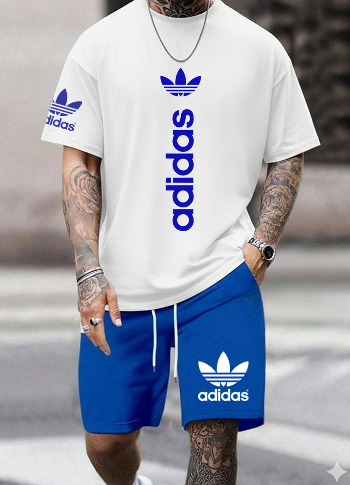 Conjunto Bermuda Adidas Azul con Blanco