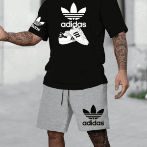 Conjunto Bermuda Adidas Shoes Gris con Negro