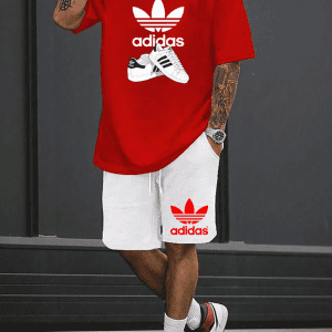 Conjunto Bermuda Adidas Blanco con Rojo