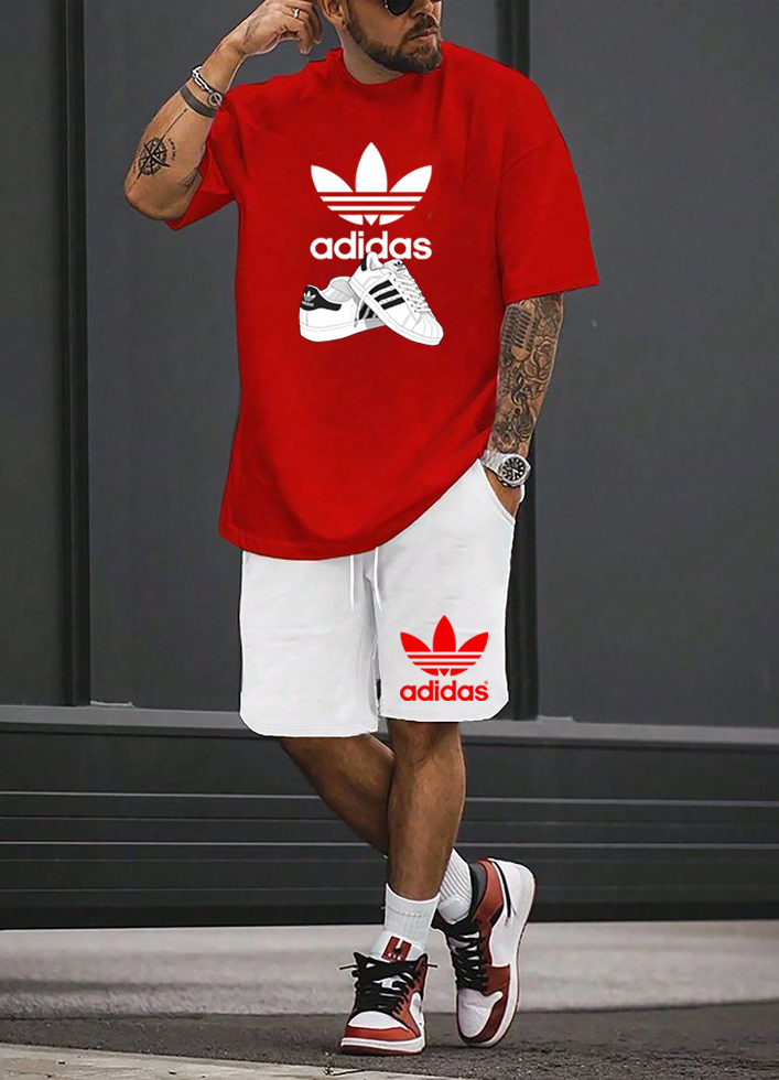 Conjunto Bermuda Adidas Blanco con Rojo